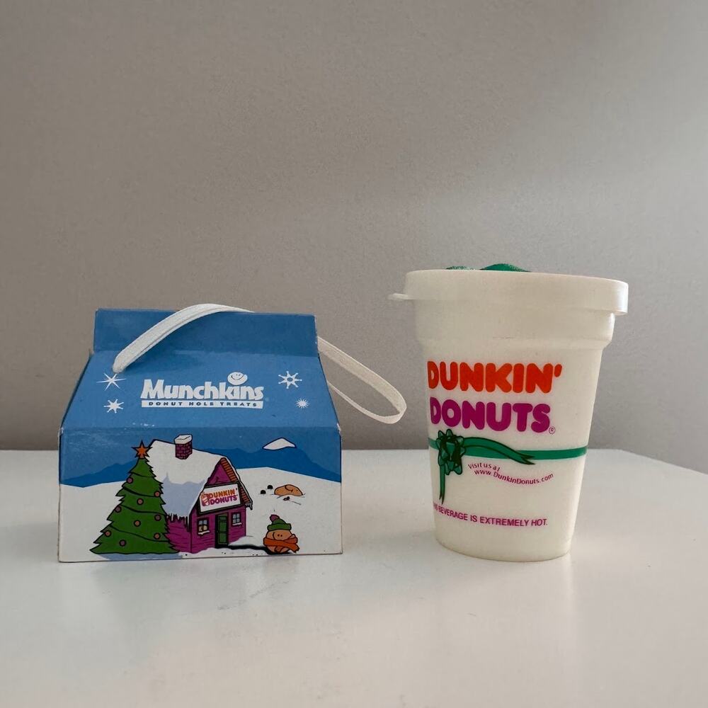 Dunkin Donuts Vintage Ornaments Set Of 2 Coffee Cup Munchkins Y2k Collectible